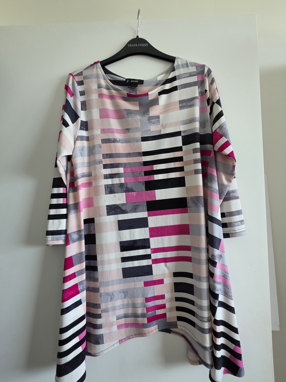 Alfani Pink and Black Geometric Stripe Tunic